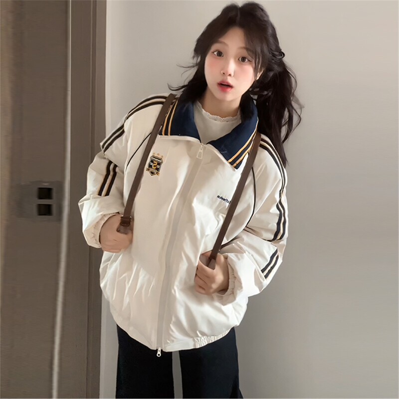 Korean-Style Embroidered down Cotton Jacket for Girls, 2026 New Model, Thickened Loose Cotton Coat for Middle School Students, Winter