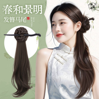 假发辫子女抓夹马尾仿真发簪新中式马尾假发古风汉服旗袍侧马尾辫