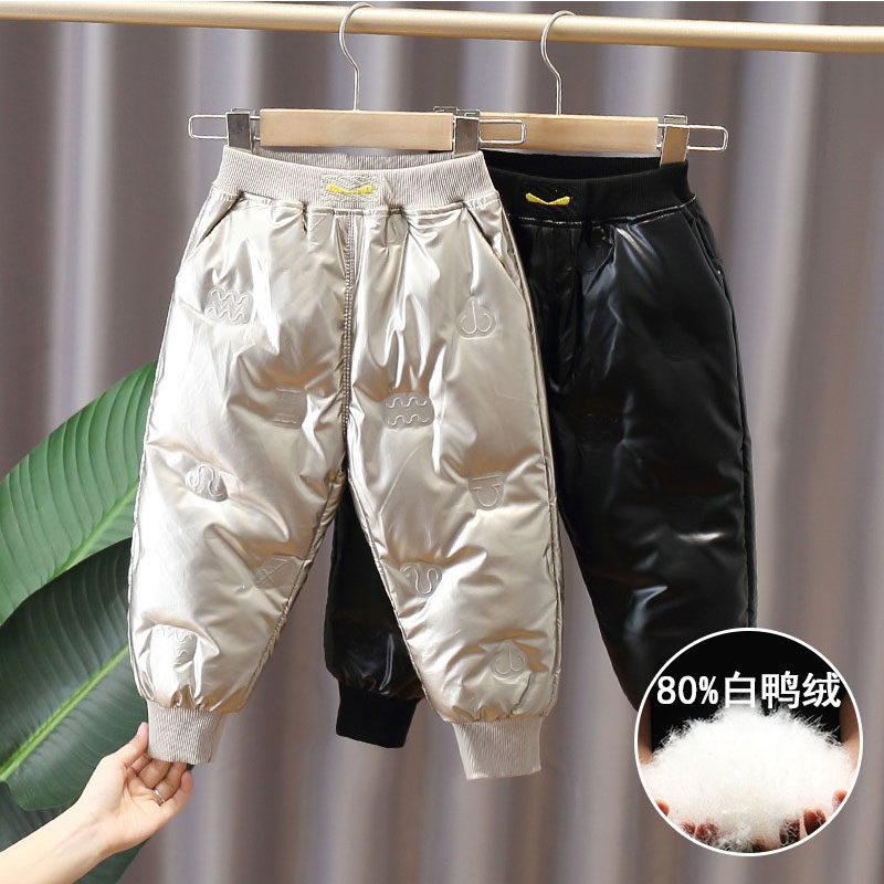 Children's down pants outside wearing boys and girls children's bright pants winter thick white duck down warm pants