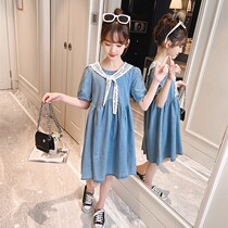 Summer girls dress childrens net red hot summer denim skirt big child child foreign air Korean princess skirt