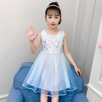 Summer girls foreign dress children childrens net red pop summer dress big boy Korean version of mesh dress Princess skirt