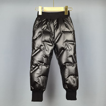 Childrens down pants outside wearing girls small and small children Winter thickened bright face white duck suede kid pants warm pants