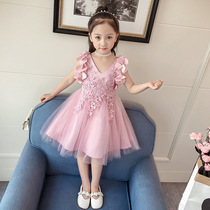 Summer girls dress children childrens net red pop summer dress Korean version of foreign air mesh lace skirt princess dress