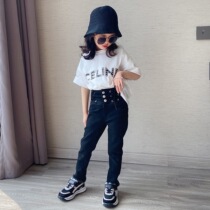 Summer childrens pants girls children thin foreign casual pants fashionable fashion Korean jeans