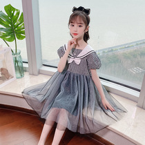Summer girls dress childrens net red hot summer dress children Korean version of plaid puffy gauze princess skirt