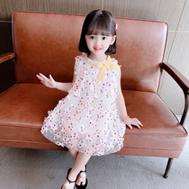 Summer girls foreign dress childrens net red Pop Summer Children Baby wave dot mesh dress Princess dress