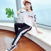 Summer childrens suits Net Red foreign gas fashionable sports summer girls big childrens leisure thin two-piece childrens clothing tide