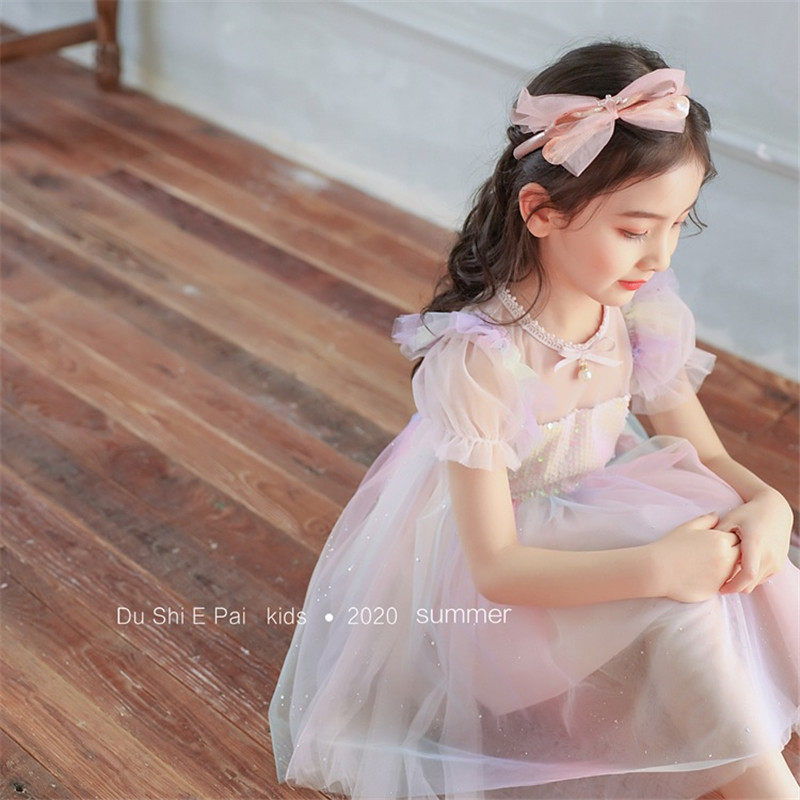 Girls dress foreign atmosphere summer sequin children child child puffy gauze princess skirt girls skirt summer dress fairy skirt