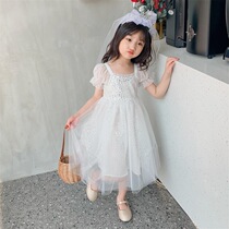 Summer girls snow dress childrens net red hot foreign summer dress children Korean version of mesh dress Princess skirt