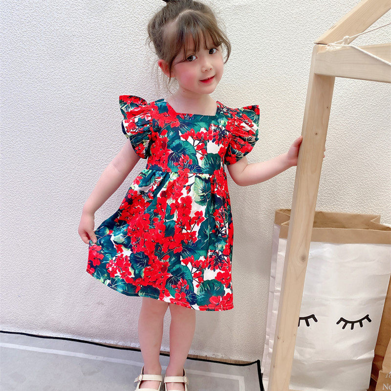 Summer Girls Ocean Dress Children's Children's Nets Red Pops Princess Dress Korean Version Foreign Pie Girls Toddlers Summer Dress Dresses