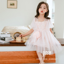 Summer girls dress childrens childrens net red pop summer dress Korean version of foreign air net gauze white snow skirt princess dress