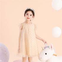 Summer girls foreign dress childrens net red pop Korean version of summer children embroidered mesh skirt princess dress