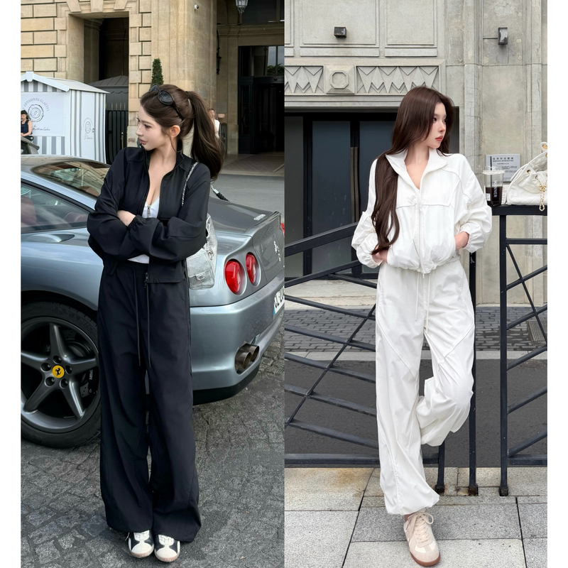 Chicyou "Chill Vitality" Black and White Casual Windbreaker Sun Protection Long-Sleeved Jacket + Pants Set Chicyou "Chill Vitality" Black and White Casual Windbreaker Sun Protection Long-Sleeved Jacket + Pants Set