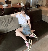 CHICYOU Black & White Two-color design senses 100 hitch round collar short T-shirt display slim loose short sleeve blouse tee summer