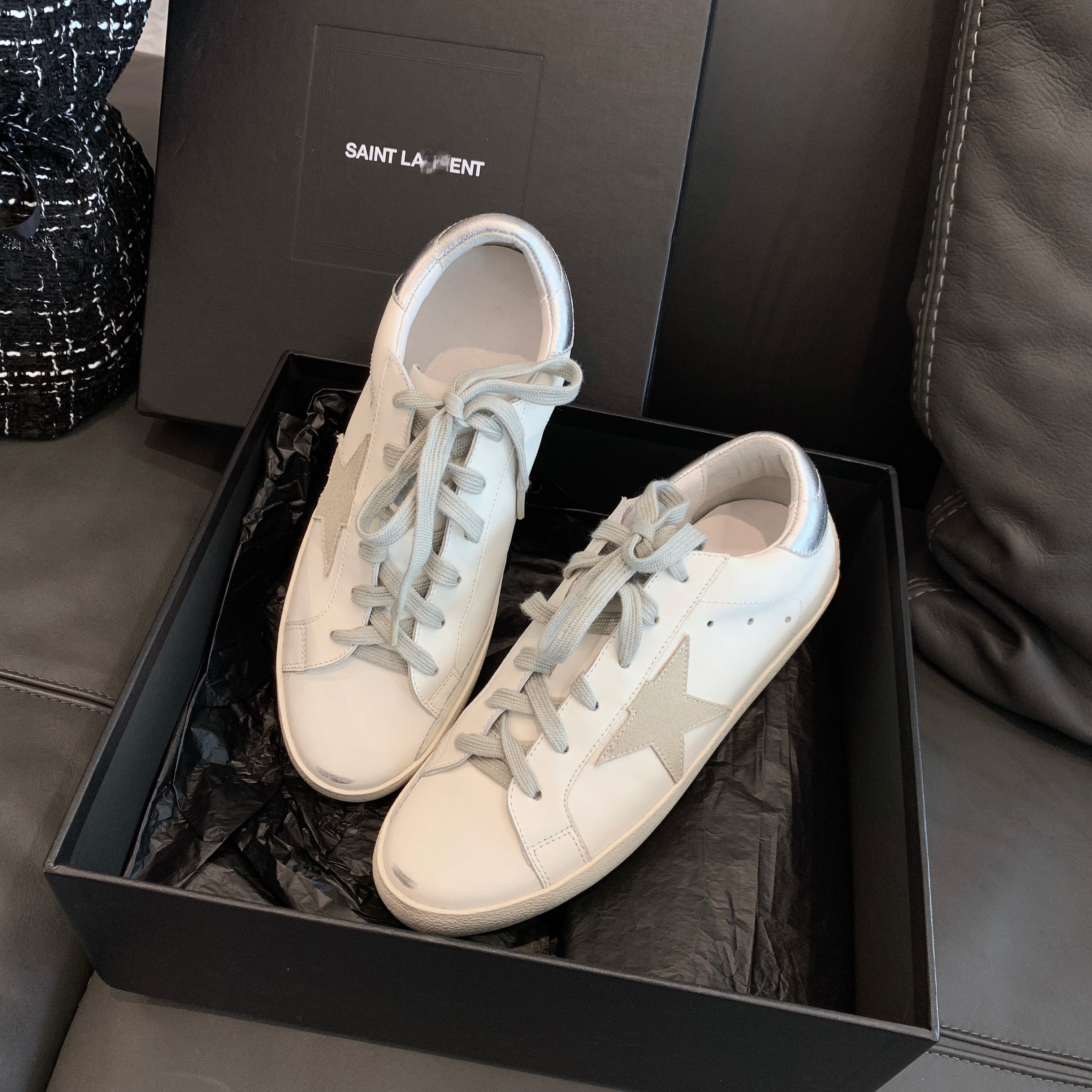 CHICYOU Classic 100 lap king genuine leather lacing casual stars small dirty shoes female inside heightening to make old little white shoe tide