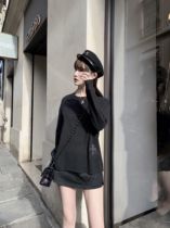 CHICYOU can close your eyes and enter the base black and white two-color fashionable lazy bi equipped with cross long-sleeved tee