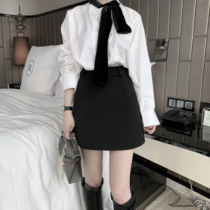 CHICYOU (super good quality) 70% wool Balen **aga minimalist small black skirt skirt