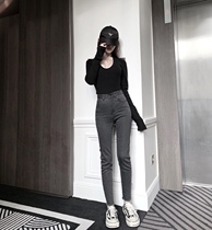  CHICYOU Thin jeans as comfortable as a towel Smoke gray pencil pants without bondage