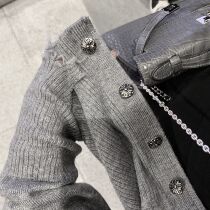 CHICYOU Black Grey Two-color Vandalism Wool Embroidered Cross Parquet 100 Hitch Knit Casual Trendy Cardigan