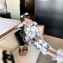 CHICYOU constellation print milk silky home wear slim pajamas casual shirt pants set two-piece set