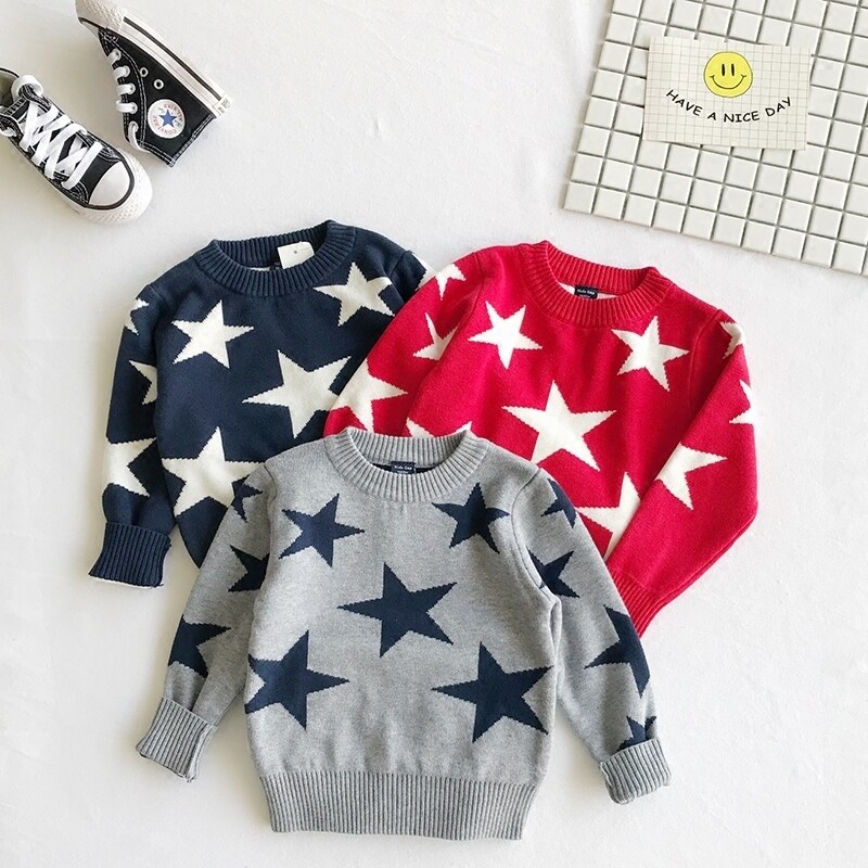 Autumn and winter models 0-1-2 baby cotton knitted sweater 3-year-old boy 4 girl double-layer thickened pullover warm sweater 5
