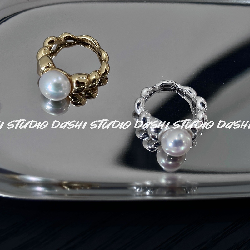 Super Thick and Eye-Catching ins Series Croissant-Shaped Sterling Silver Closed Pearl Ring Setting S925 Silver Plated with Bright Silver Super Thick and Eye-Catching ins Series Croissant-Shaped Sterling Silver Closed Pearl Ring Setting S925 Silver Plated with Bright Silver
