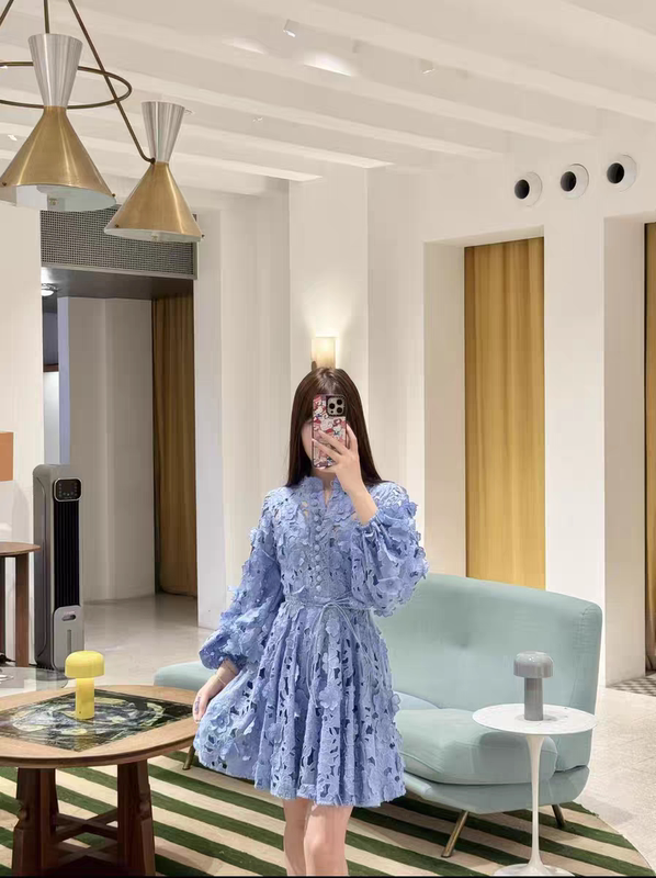 French-Australian Light Luxury High-End 2026 Spring/Summer New Cotton Hollow Floral Embroidery Long-Sleeve Waist-Cinching Mini Dress for Women French-Australian Light Luxury High-End 2026 Spring/Summer New Cotton Hollow Floral Embroidery Long-Sleeve Waist-Cinching Mini Dress for Women