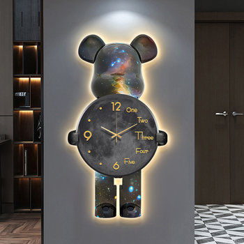 Violent Bear Clock Wall Clock Living Room Home Fashion 2026 New Trendy Entrance Clock Wall Hanging Creative Clock Wall Lamp