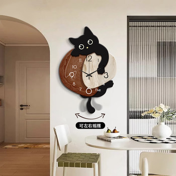 Medieval-Style Cat Swing Wall Clock Restaurant 2026 New Model Living Room Clock Decorative Art Creative Clock Wall Hanging