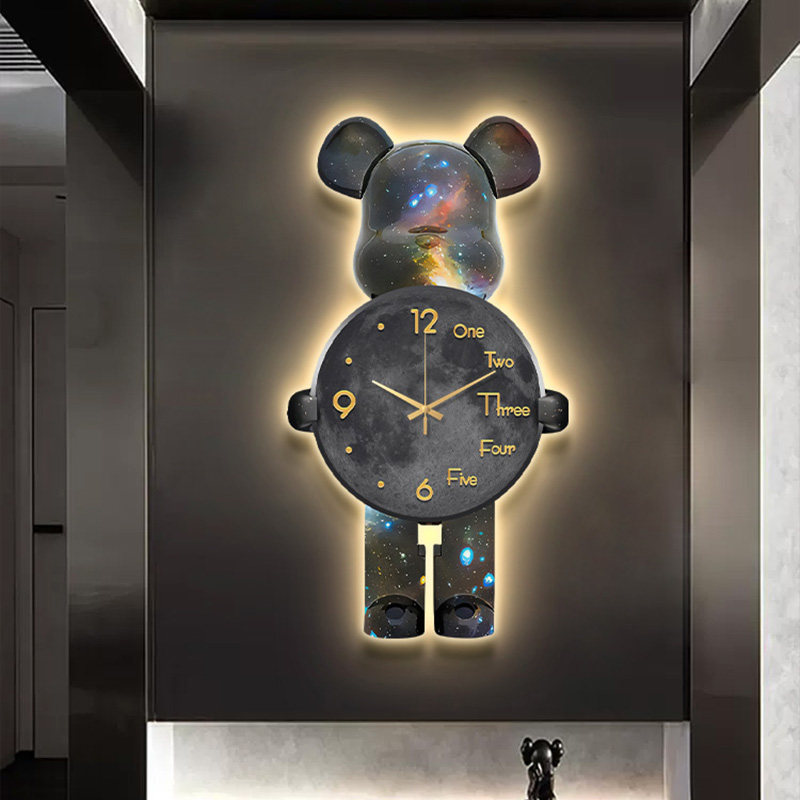 Violent Bear Clock Wall Clock Living Room Home Fashion 2026 New Trendy Entrance Clock Wall Hanging Creative Clock Wall Lamp
