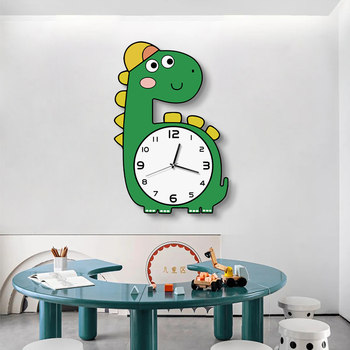 Cartoon Children's Room Decorative Clock Wall Clock Living Room Creative Little Dinosaur Clock Wall Hanging Fashionable Punch-Free Silent Clock