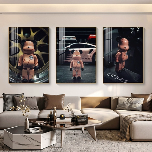 Прилив бренд Kaws насильственные медведь гостиная декоративная картина диван фоновый стена роскошная роскошная высокая высокая картина Тройная живопись