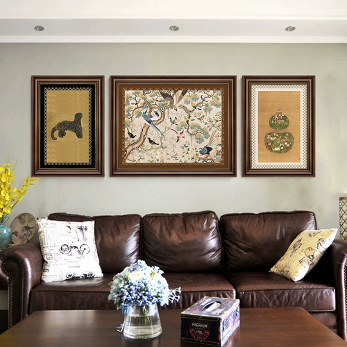 Декоративная роспись гостиной в средневековом стиле, ретро-арт, диван, фон, настенная роспись, новый китайский стиль, творческая атмосфера, триптих, подвесная картина