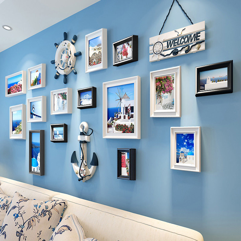 Mediterranean Photo Wall Living Room Sofa Background Wall Decoration Photo Frame Hanging Wall Combo Creative Room Photo Wall Sticker