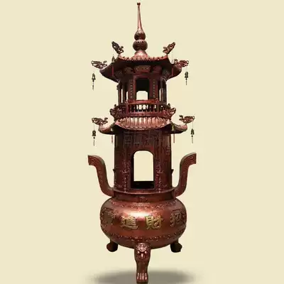 Fomen large outdoor high-quality incense burner second floor lettering Baoding Temple instruments cast iron multi-layer large round tripod customization