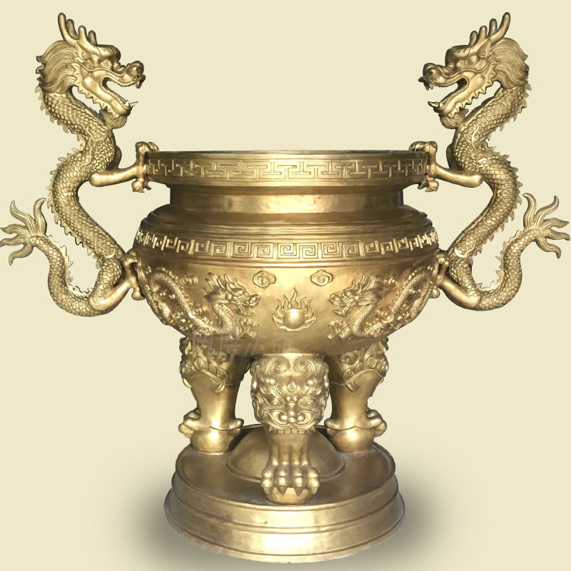 Temple Taoist Antique Round Flat Mouth Bronze Incense Stove Big Hall Front Inserted Incense Tripod Stove Cast-iron Ancestral Hall Ancestral Hall of Ancestral Hall