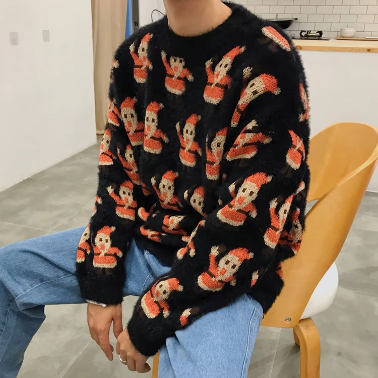 Knock cute ~ mùa đông phiên bản Hàn Quốc của toàn thân hoạt hình áo len jacquard vài chiếc áo len cashmere sang trọng thoải mái áo đôi độc lạ