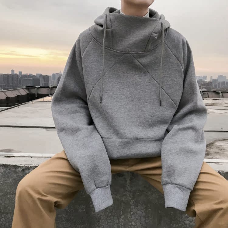 Mùa đông phong cách Hàn Quốc cơ bản màu rắn hoang dã cộng với áo len nhung dày trùm đầu hoodie màu be