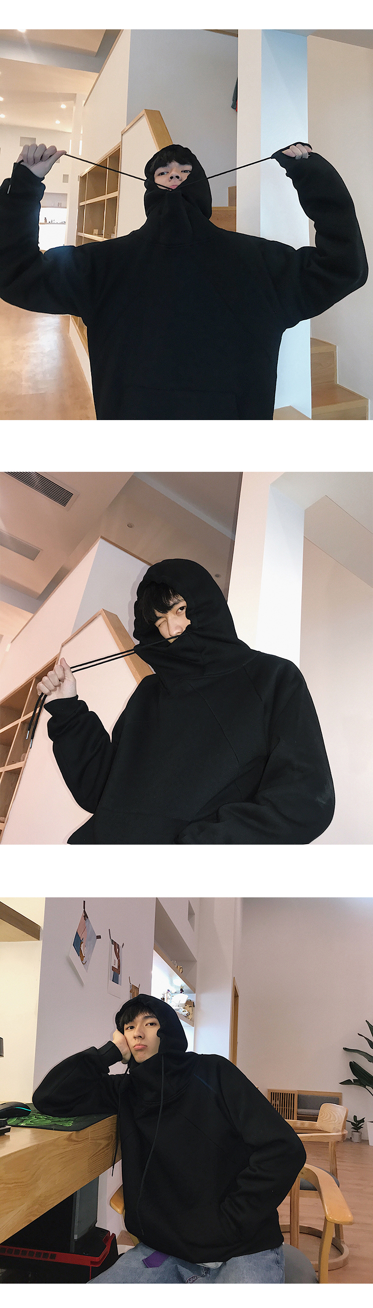 Mùa đông phong cách Hàn Quốc cơ bản màu rắn hoang dã cộng với áo len nhung dày trùm đầu hoodie màu be