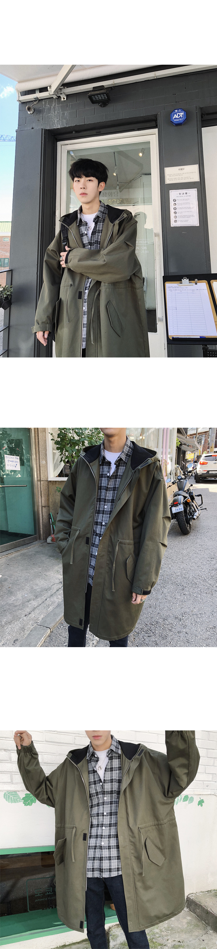 Mùa thu và mùa đông Hàn Quốc ulzzang trùm đầu áo khoác dài áo gió đẹp trai bf gió lỏng dụng cụ áo gió thủy triều áo gió chống nắng nam