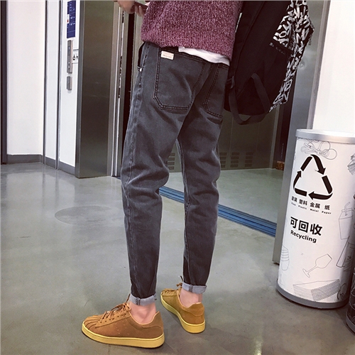 韩版春季时尚简单百搭款水洗修身小脚牛仔裤帅男锥形牛仔裤男潮