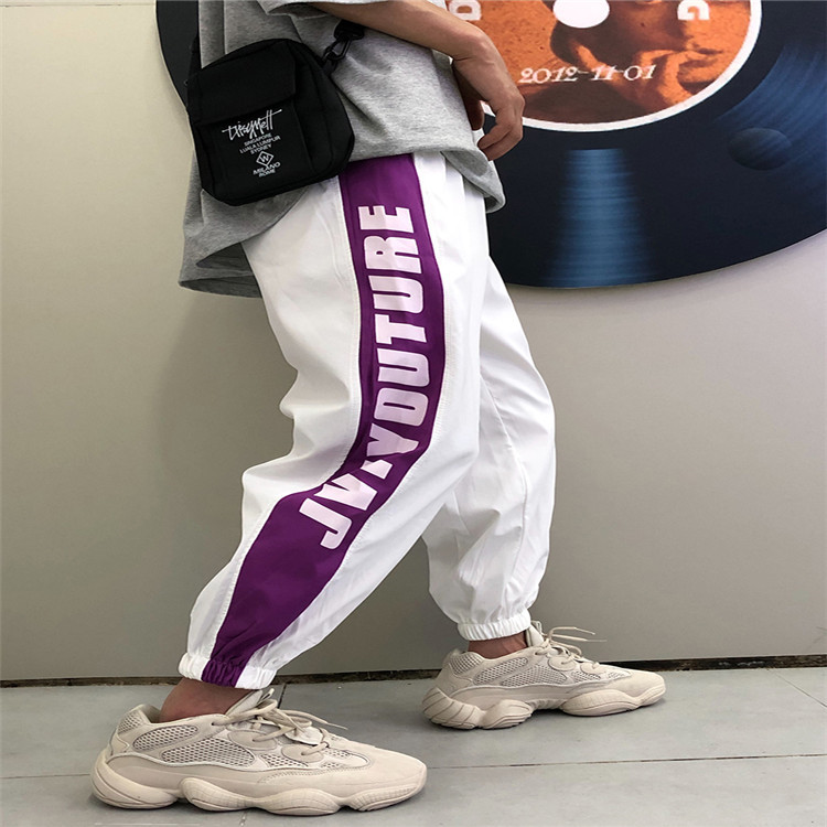 Mùa thu xu hướng ban đầu nhấn chữ màu quần thể thao nam và nữ hip hop lỏng lẻo chân chín quần sinh viên quần giản dị quần áo nam