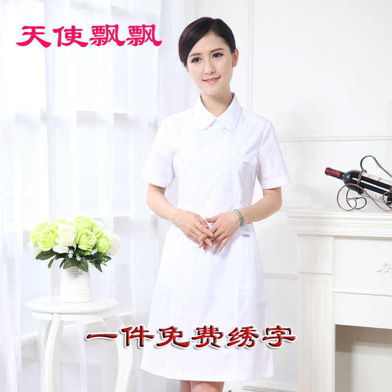 Nurse uniform short-sleeved summer white lab suit pharmacy student Beauty Salon doctor Guide uniform cotton coat