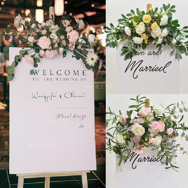 Wedding props water card flower wedding welcome card simulation floral hotel sign decorative flower decoration door lintel flower