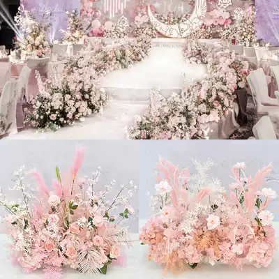 Wedding props simulation flower row pink color line Flower Ball stage road guide flower hotel wedding hall decoration set flower wall