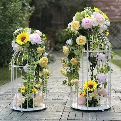 New wrought iron round bird cage simulation floral window photography mall beautiful Chen silk flower homestay wedding decoration decoration