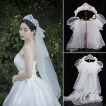 Retro Pearl round crown one-piece veil simple light wedding accessories hair accessories Bride wedding photo photo props
