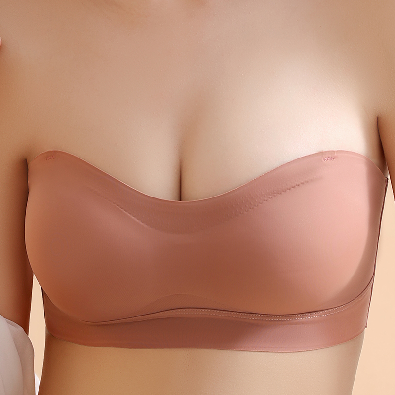 Sexy seamless invisible underwear female strapless non-slip gather no steel ring tube top type ice silk latex suit summer