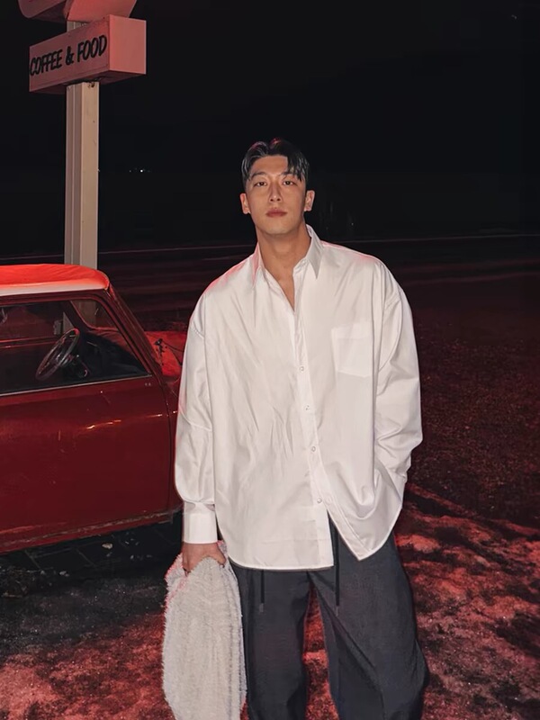 White Ice Silk Long-Sleeve Shirt for Men, New Autumn Style, American Trendy Brand, High-End, Stylish Naples Shirt Jacket