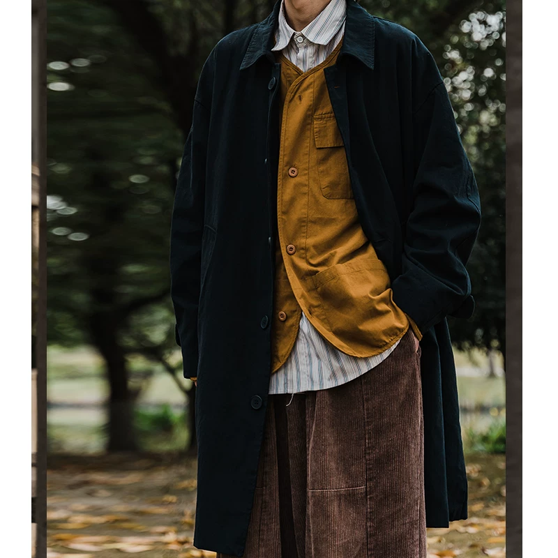 Японский тренд осень ретро плащ-т trench coat для отдыха, oversize